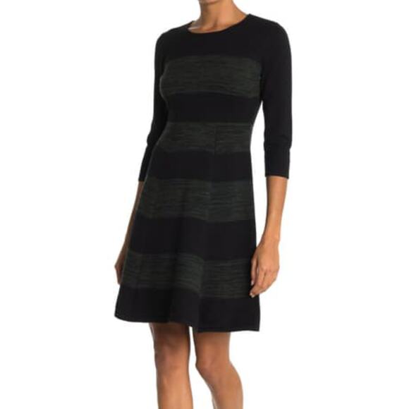 New T Tahari Women's Striped Fit & Flare  3/4 Sleeve Knit Mini Dress - Picture 1 of 8